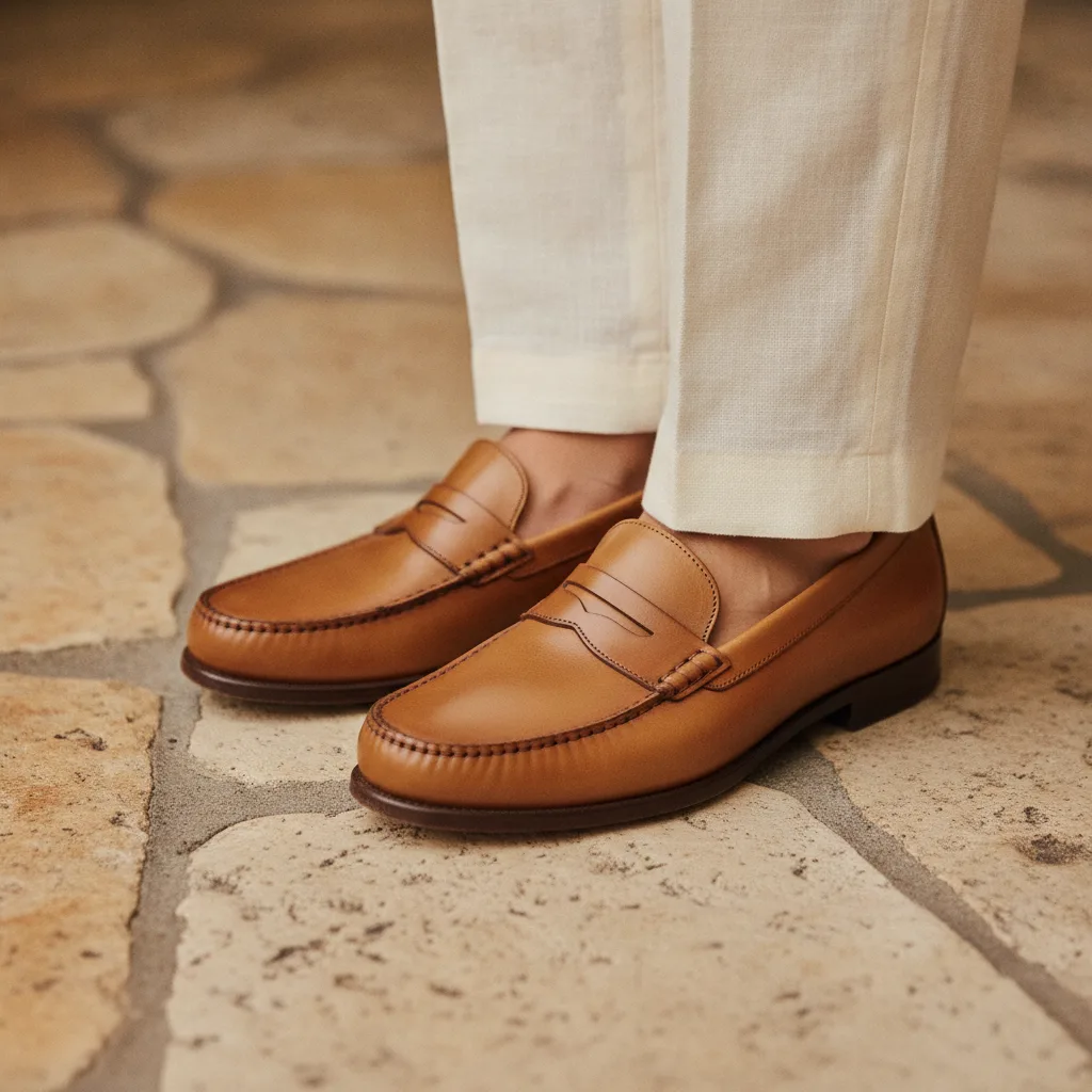 Leather loafer flat lay